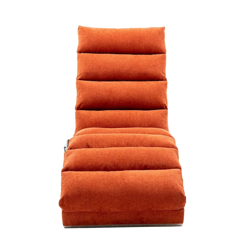 Modern Indoor Chaise Lounge with Adjustable 140-Degree Backrest Side Storage Pocket Wood Frame and Steel Legs