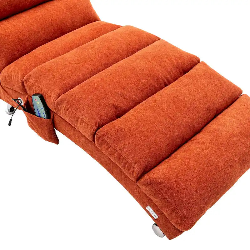 Modern Indoor Chaise Lounge with Adjustable 140-Degree Backrest Side Storage Pocket Wood Frame and Steel Legs