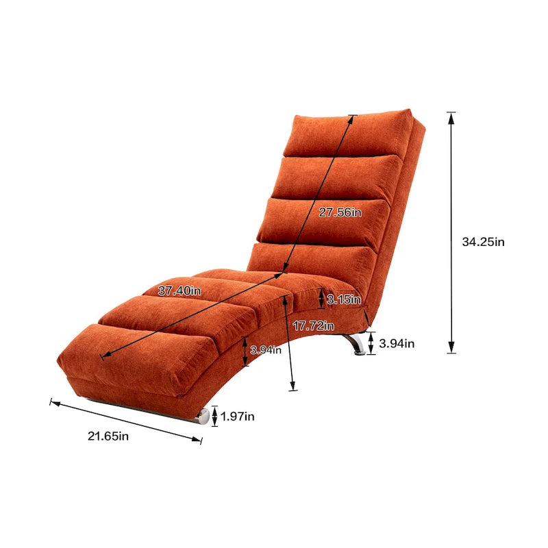 Modern Indoor Chaise Lounge with Adjustable 140-Degree Backrest Side Storage Pocket Wood Frame and Steel Legs