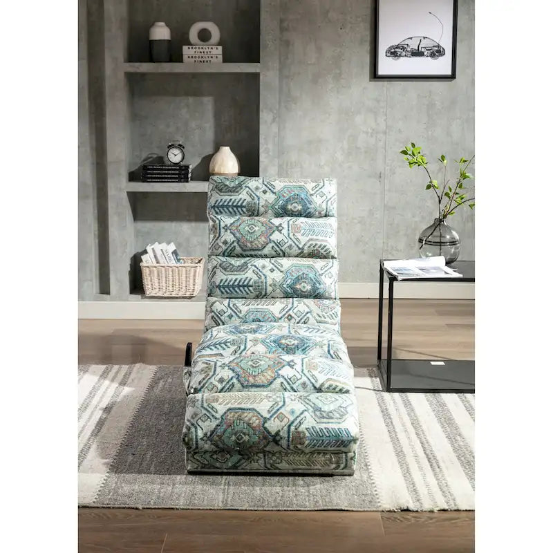 Modern Indoor Chaise Lounge with Adjustable 140-Degree Backrest Side Storage Pocket Wood Frame and Steel Legs