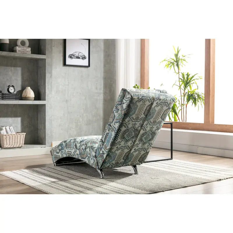 Modern Indoor Chaise Lounge with Adjustable 140-Degree Backrest Side Storage Pocket Wood Frame and Steel Legs