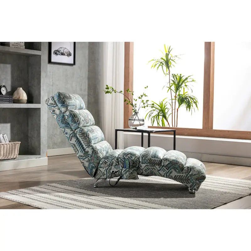 Modern Indoor Chaise Lounge with Adjustable 140-Degree Backrest Side Storage Pocket Wood Frame and Steel Legs