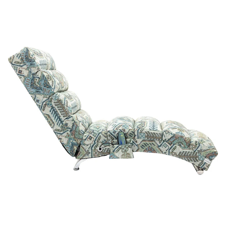 Modern Indoor Chaise Lounge with Adjustable 140-Degree Backrest Side Storage Pocket Wood Frame and Steel Legs