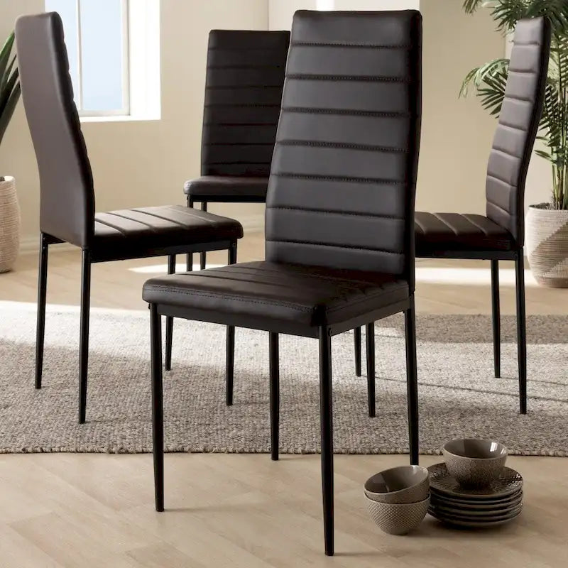 Modern Faux Leather Dining Chair with Horizontal Slatted Back and Metal Legs Set of 4