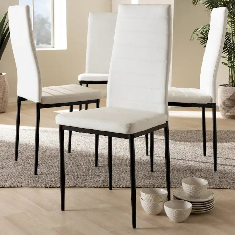 Modern Faux Leather Dining Chair with Horizontal Slatted Back and Metal Legs Set of 4