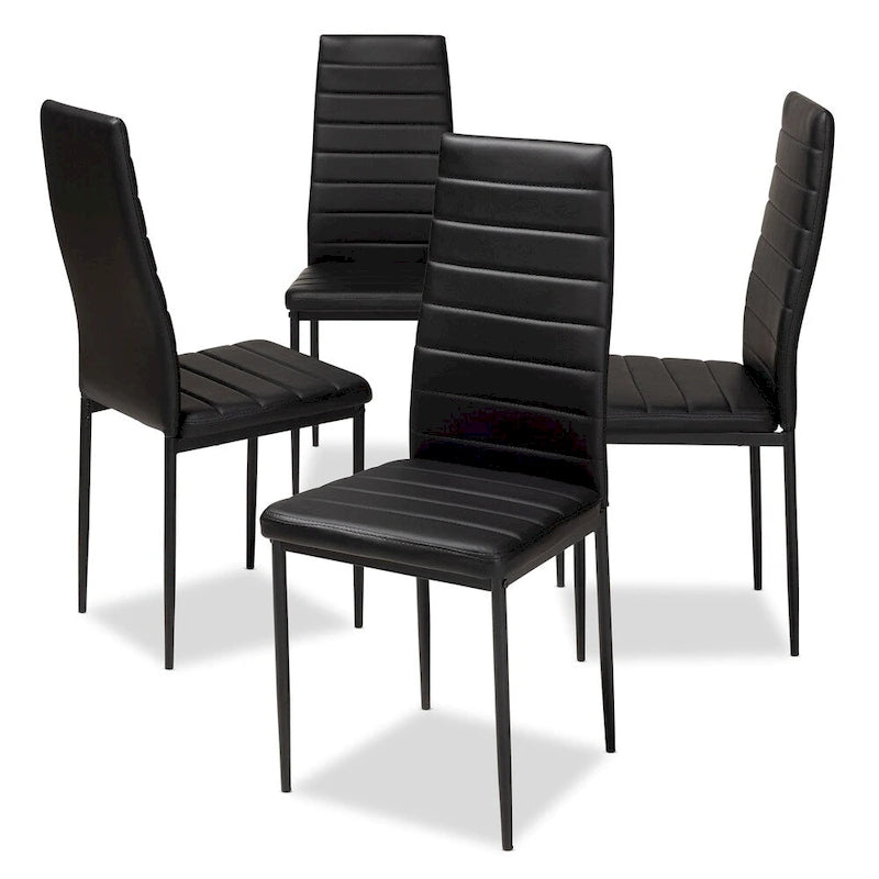 Modern Faux Leather Dining Chair with Horizontal Slatted Back and Metal Legs Set of 4