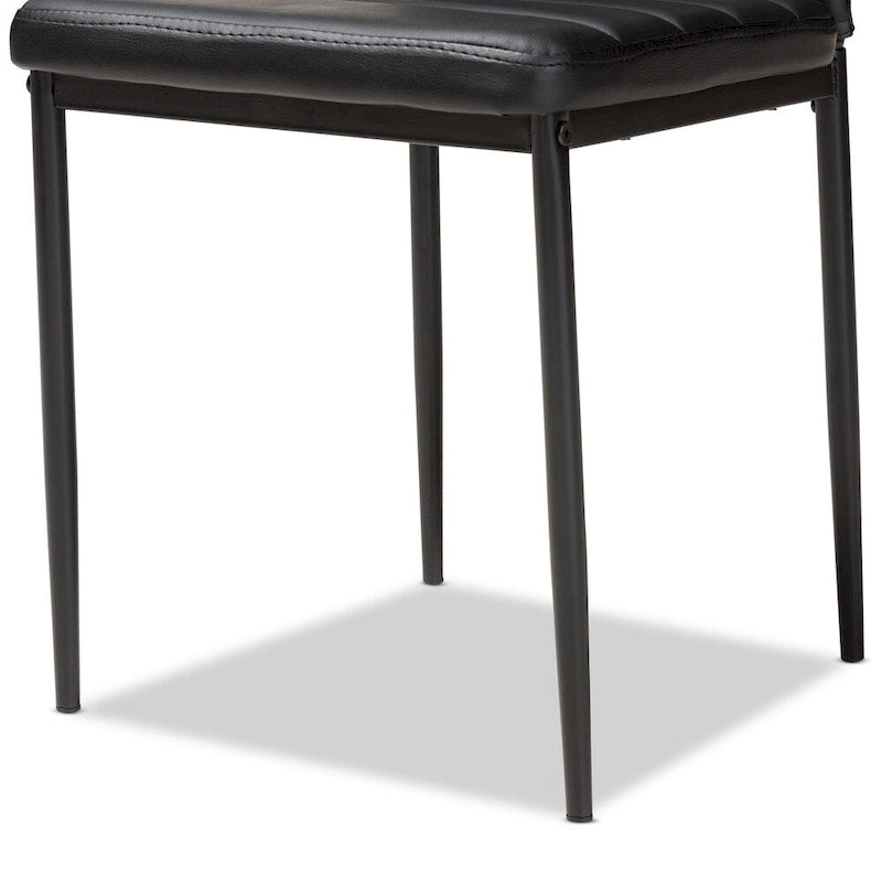 Modern Faux Leather Dining Chair with Horizontal Slatted Back and Metal Legs Set of 4