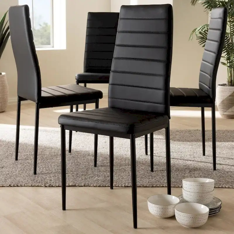 Modern Faux Leather Dining Chair with Horizontal Slatted Back and Metal Legs Set of 4