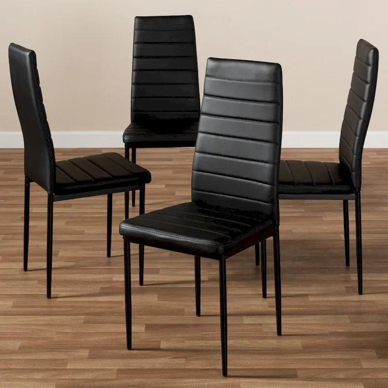 Modern Faux Leather Dining Chair with Horizontal Slatted Back and Metal Legs Set of 4