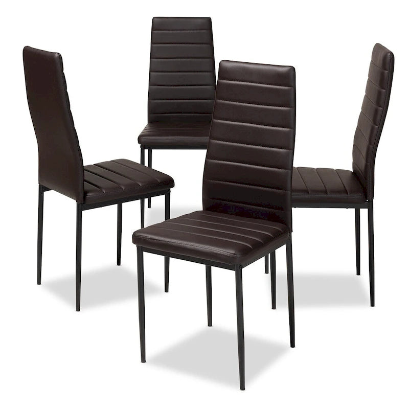Modern Faux Leather Dining Chair with Horizontal Slatted Back and Metal Legs Set of 4