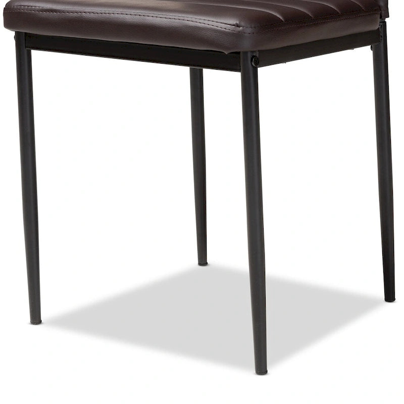 Modern Faux Leather Dining Chair with Horizontal Slatted Back and Metal Legs Set of 4