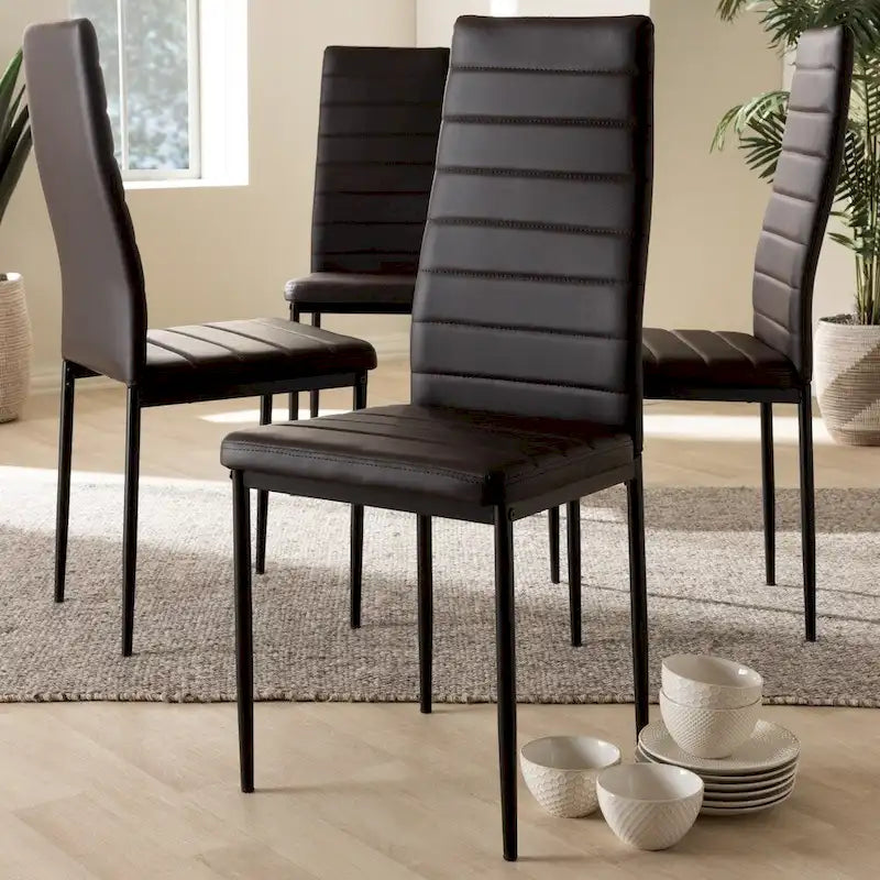 Modern Faux Leather Dining Chair with Horizontal Slatted Back and Metal Legs Set of 4