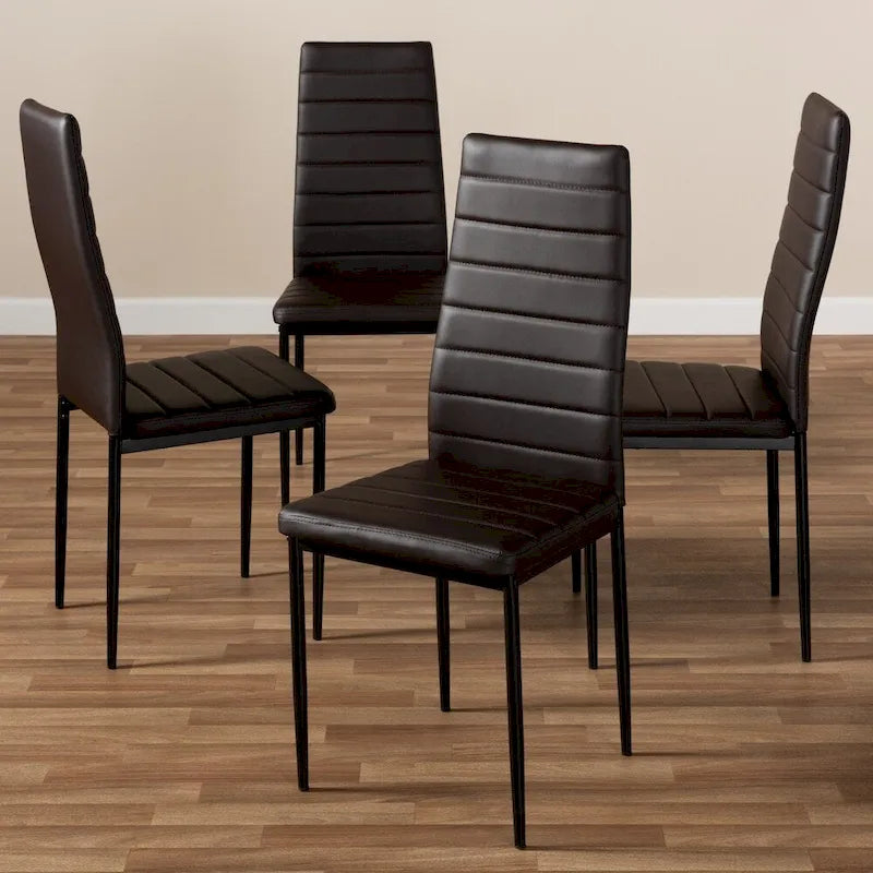 Modern Faux Leather Dining Chair with Horizontal Slatted Back and Metal Legs Set of 4
