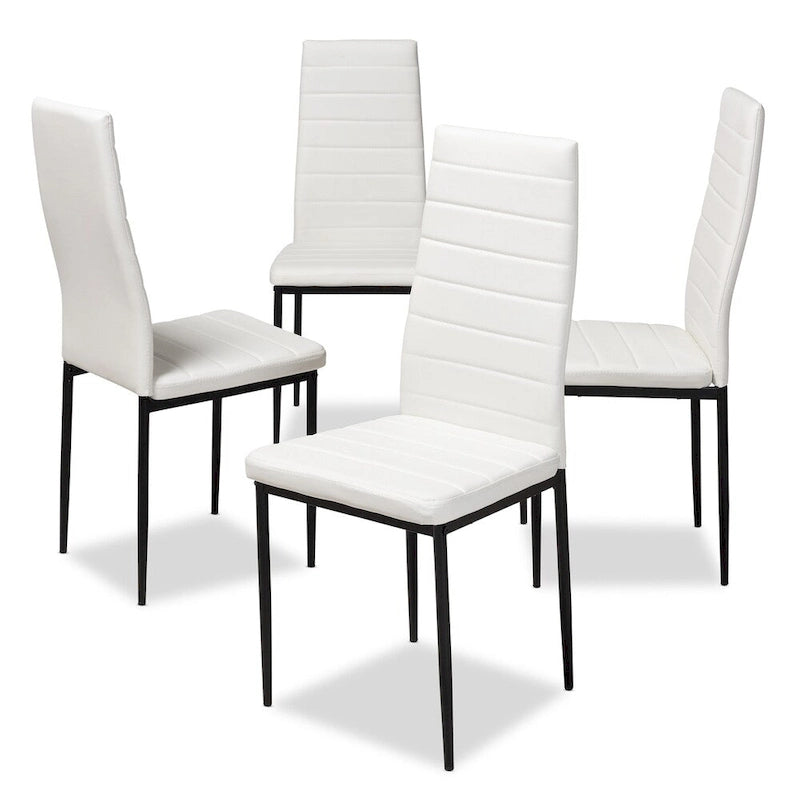 Modern Faux Leather Dining Chair with Horizontal Slatted Back and Metal Legs Set of 4