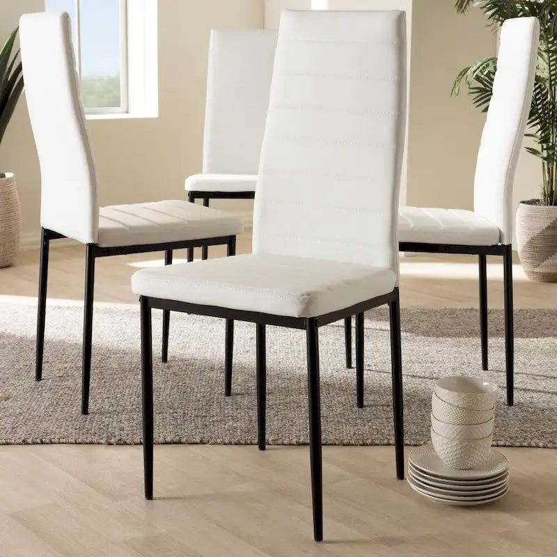 Modern Faux Leather Dining Chair with Horizontal Slatted Back and Metal Legs Set of 4