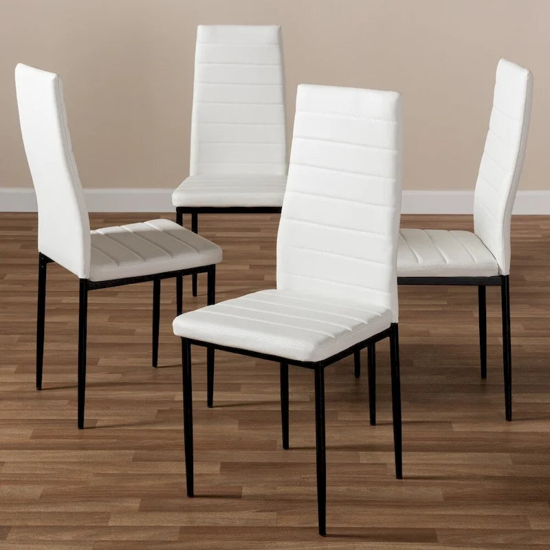 Modern Faux Leather Dining Chair with Horizontal Slatted Back and Metal Legs Set of 4
