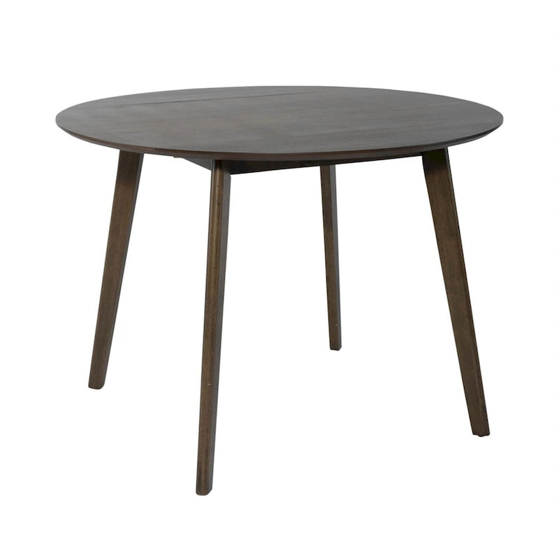 Round Drop Leaf Dining Table in Walnut Finish Rubberwood and Veneer with Splayed Legs