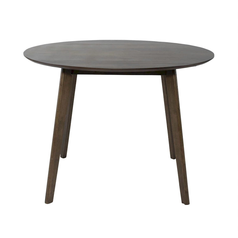 Round Drop Leaf Dining Table in Walnut Finish Rubberwood and Veneer with Splayed Legs