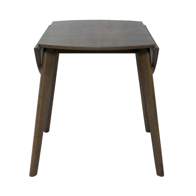 Round Drop Leaf Dining Table in Walnut Finish Rubberwood and Veneer with Splayed Legs