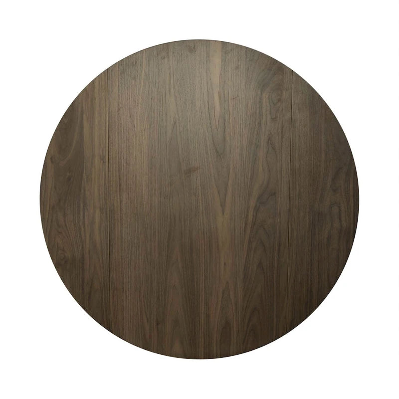 Round Drop Leaf Dining Table in Walnut Finish Rubberwood and Veneer with Splayed Legs