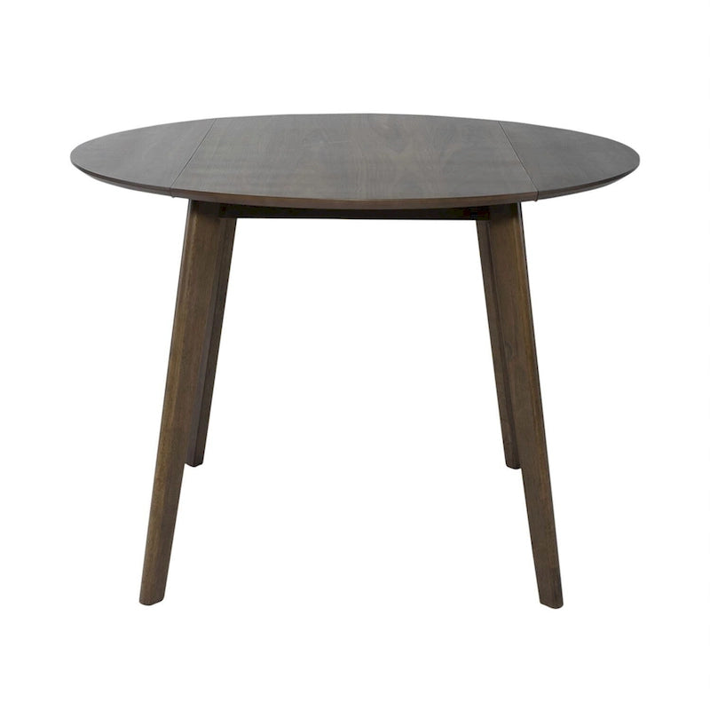 Round Drop Leaf Dining Table in Walnut Finish Rubberwood and Veneer with Splayed Legs