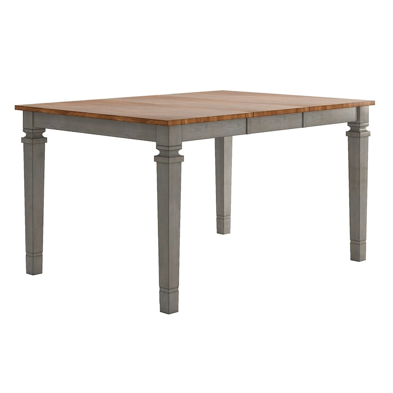 Extendable Counter Height Dining Table in Solid Rubberwood with Distressed Finish Square Legs and 17.7-Inch Leaf Seats 6