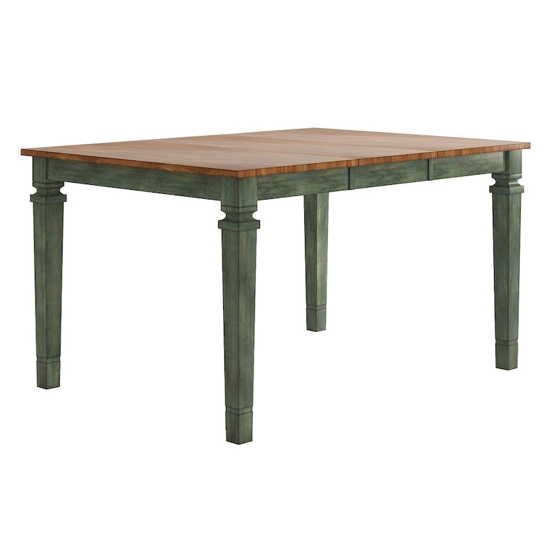 Extendable Counter Height Dining Table in Solid Rubberwood with Distressed Finish Square Legs and 17.7-Inch Leaf Seats 6