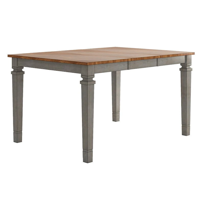Extendable Counter Height Dining Table in Solid Rubberwood with Distressed Finish Square Legs and 17.7-Inch Leaf Seats 6