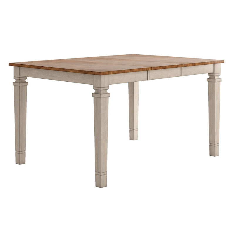 Extendable Counter Height Dining Table in Solid Rubberwood with Distressed Finish Square Legs and 17.7-Inch Leaf Seats 6