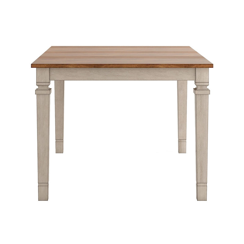 Extendable Counter Height Dining Table in Solid Rubberwood with Distressed Finish Square Legs and 17.7-Inch Leaf Seats 6