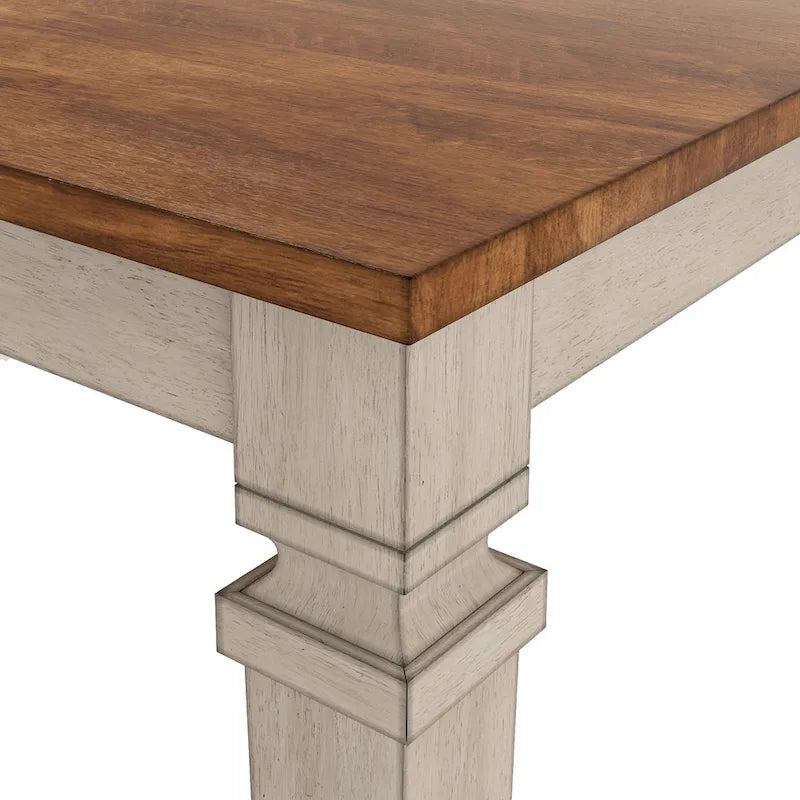 Extendable Counter Height Dining Table in Solid Rubberwood with Distressed Finish Square Legs and 17.7-Inch Leaf Seats 6