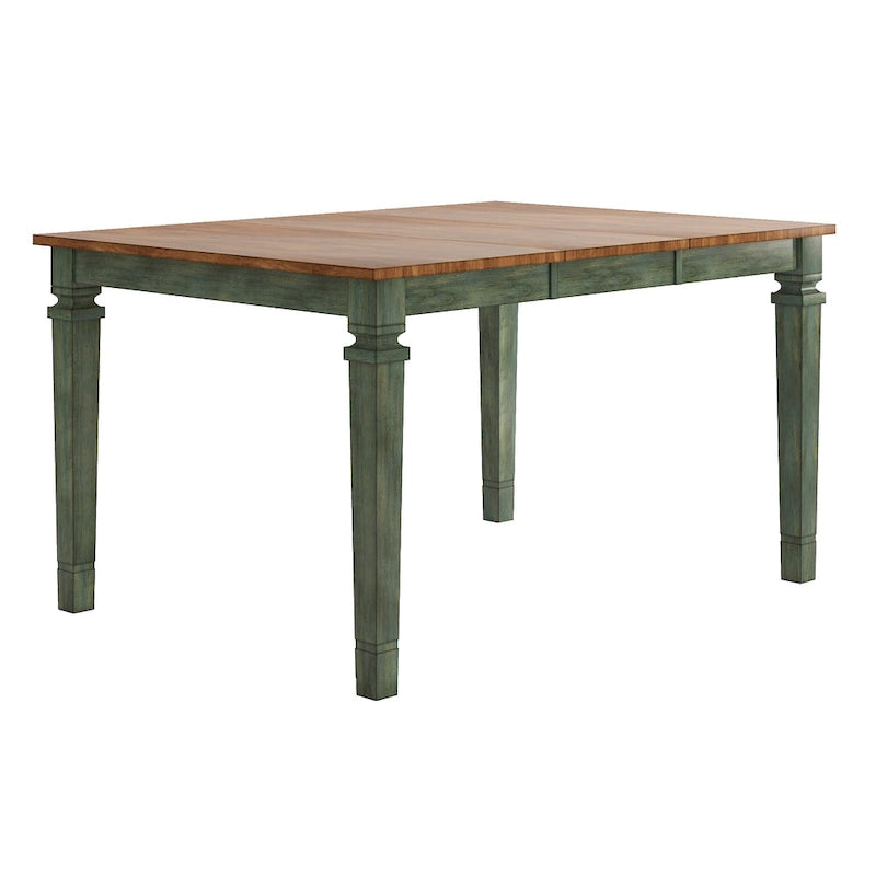 Extendable Counter Height Dining Table in Solid Rubberwood with Distressed Finish Square Legs and 17.7-Inch Leaf Seats 6