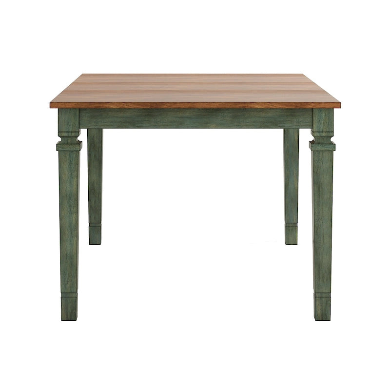 Extendable Counter Height Dining Table in Solid Rubberwood with Distressed Finish Square Legs and 17.7-Inch Leaf Seats 6