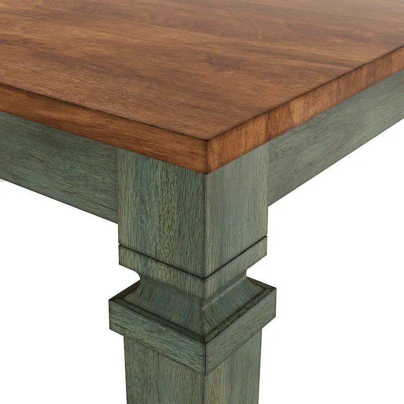 Extendable Counter Height Dining Table in Solid Rubberwood with Distressed Finish Square Legs and 17.7-Inch Leaf Seats 6