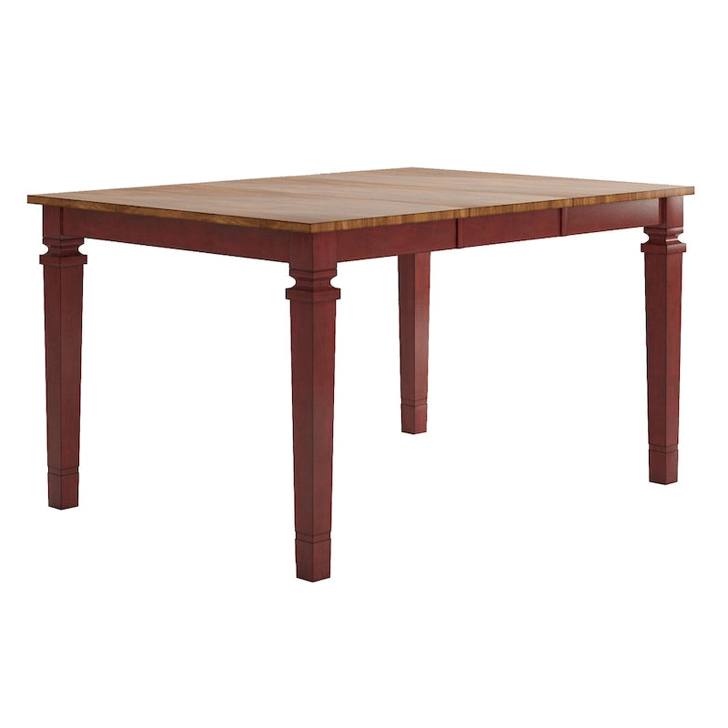Extendable Counter Height Dining Table in Solid Rubberwood with Distressed Finish Square Legs and 17.7-Inch Leaf Seats 6