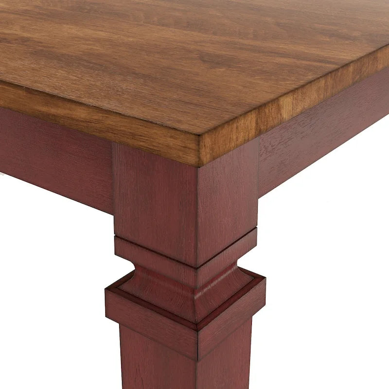 Extendable Counter Height Dining Table in Solid Rubberwood with Distressed Finish Square Legs and 17.7-Inch Leaf Seats 6