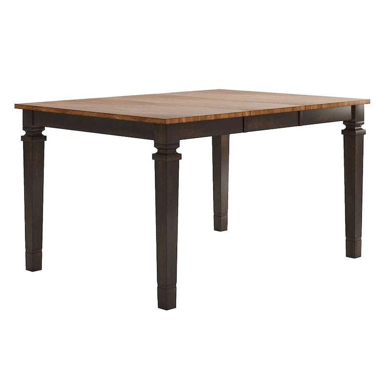 Extendable Counter Height Dining Table in Solid Rubberwood with Distressed Finish Square Legs and 17.7-Inch Leaf Seats 6