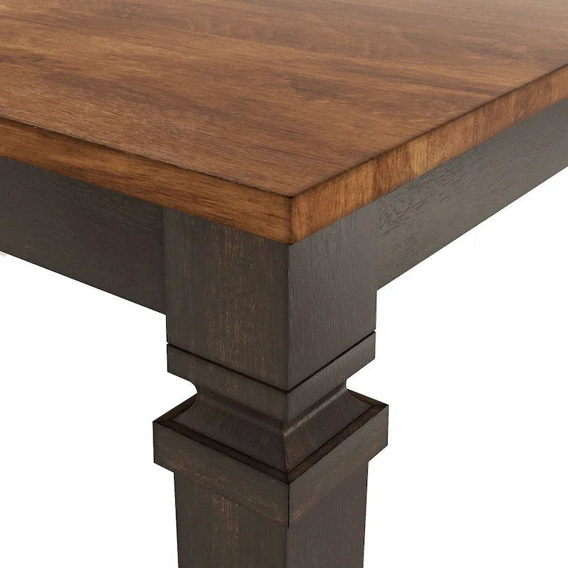 Extendable Counter Height Dining Table in Solid Rubberwood with Distressed Finish Square Legs and 17.7-Inch Leaf Seats 6