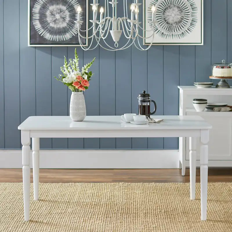 Farmhouse Dining Table with Rounded Corners and Turned Rubberwood Legs MDF Veneer Top