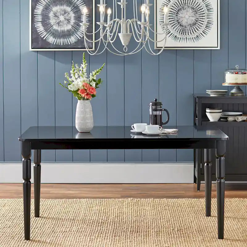 Farmhouse Dining Table with Rounded Corners and Turned Rubberwood Legs MDF Veneer Top