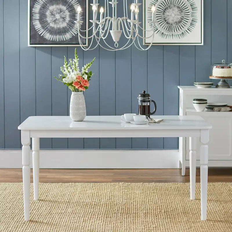 Farmhouse Dining Table with Rounded Corners and Turned Rubberwood Legs MDF Veneer Top