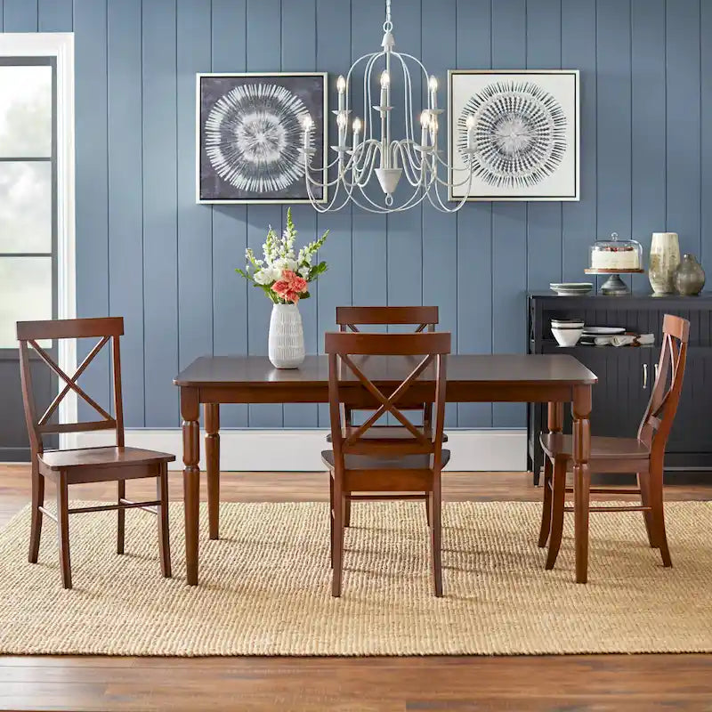 Farmhouse Dining Table with Rounded Corners and Turned Rubberwood Legs MDF Veneer Top