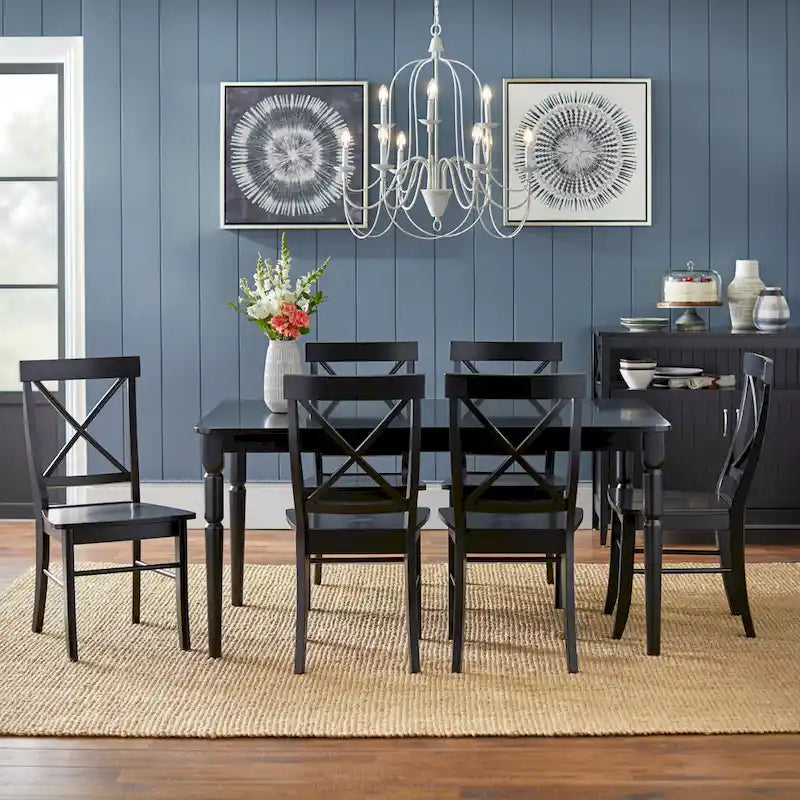Farmhouse Dining Table with Rounded Corners and Turned Rubberwood Legs MDF Veneer Top