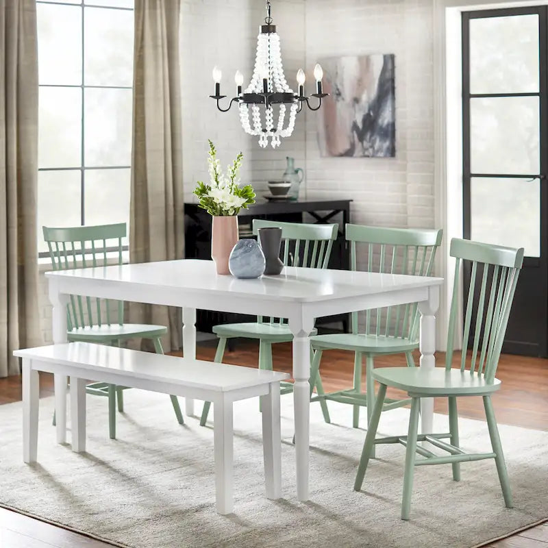 Farmhouse Dining Table with Rounded Corners and Turned Rubberwood Legs MDF Veneer Top