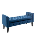 Velvet Storage Bench with Button Tufts Low Armrests and Rubberwood Legs