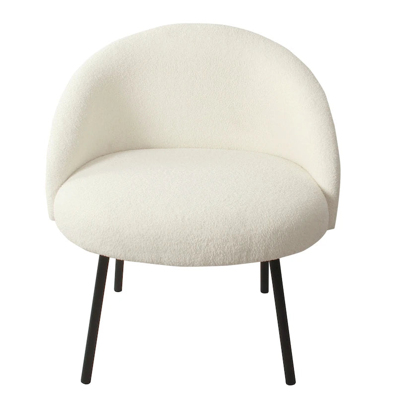 Modern Barrel Accent Chair in Sherpa or Velvet Upholstery with Angled Black Metal Legs