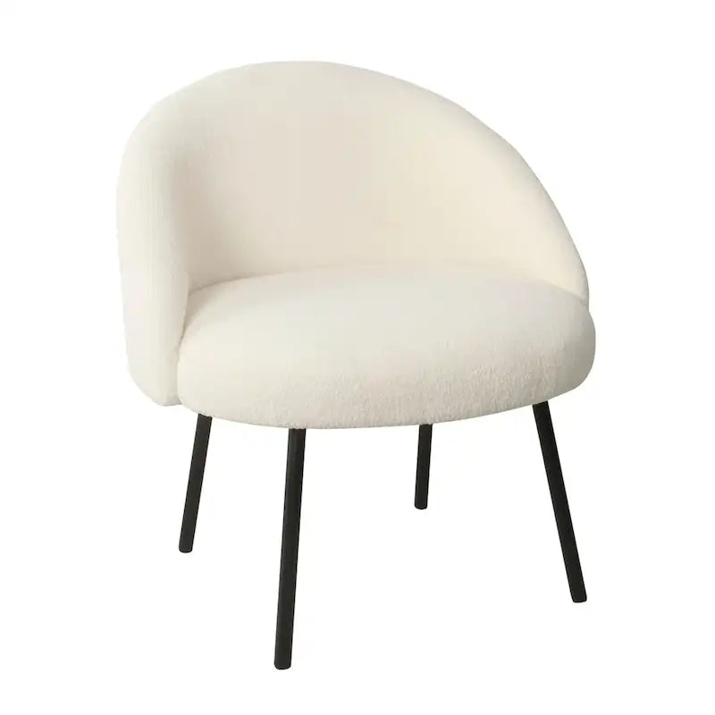 Modern Barrel Accent Chair in Sherpa or Velvet Upholstery with Angled Black Metal Legs