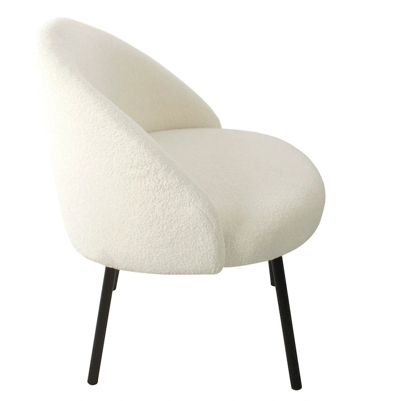 Modern Barrel Accent Chair in Sherpa or Velvet Upholstery with Angled Black Metal Legs