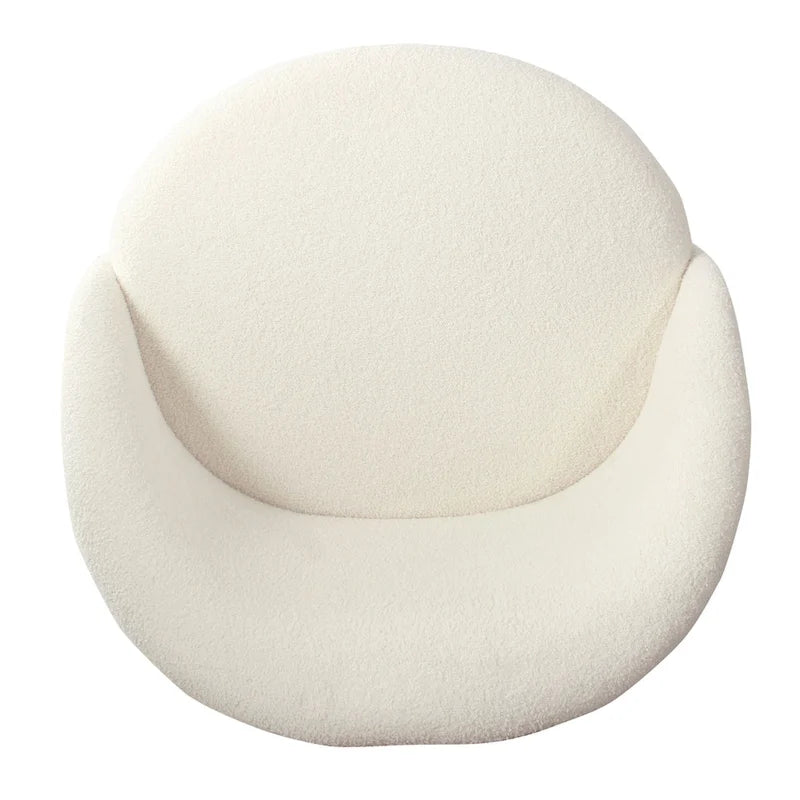 Modern Barrel Accent Chair in Sherpa or Velvet Upholstery with Angled Black Metal Legs