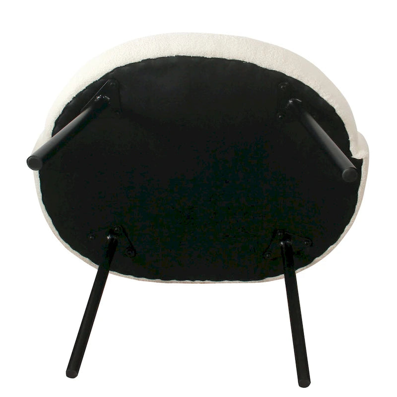 Modern Barrel Accent Chair in Sherpa or Velvet Upholstery with Angled Black Metal Legs